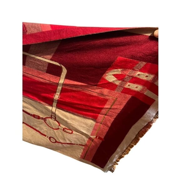 Mitchies Scarf Red Women Old Money Regal Equestrian Fox Fur Poms Luxury 80s - Picture 7 of 15